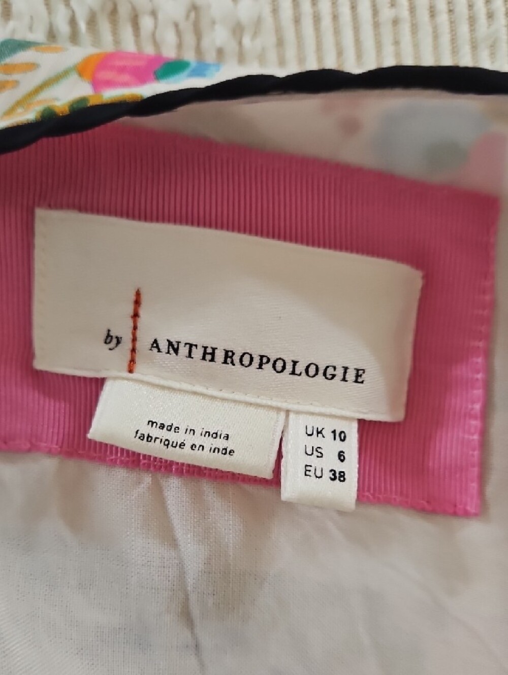 Anthropologie Patchwork Midi Dress in Pink, Navy & Gold Accents - Picture 3 of 3